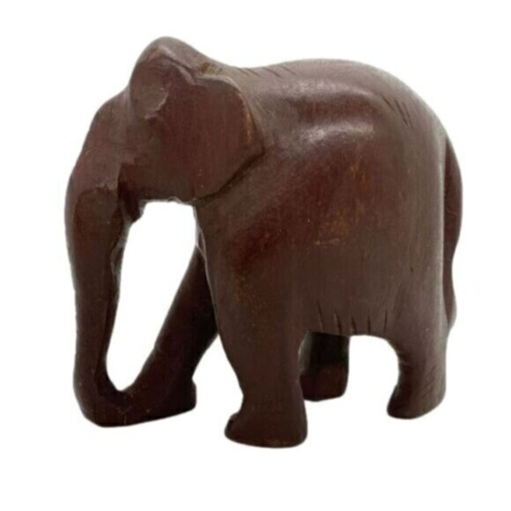 Vintage Rustic Primitive Hand Carved Wooden Elephant Figurine